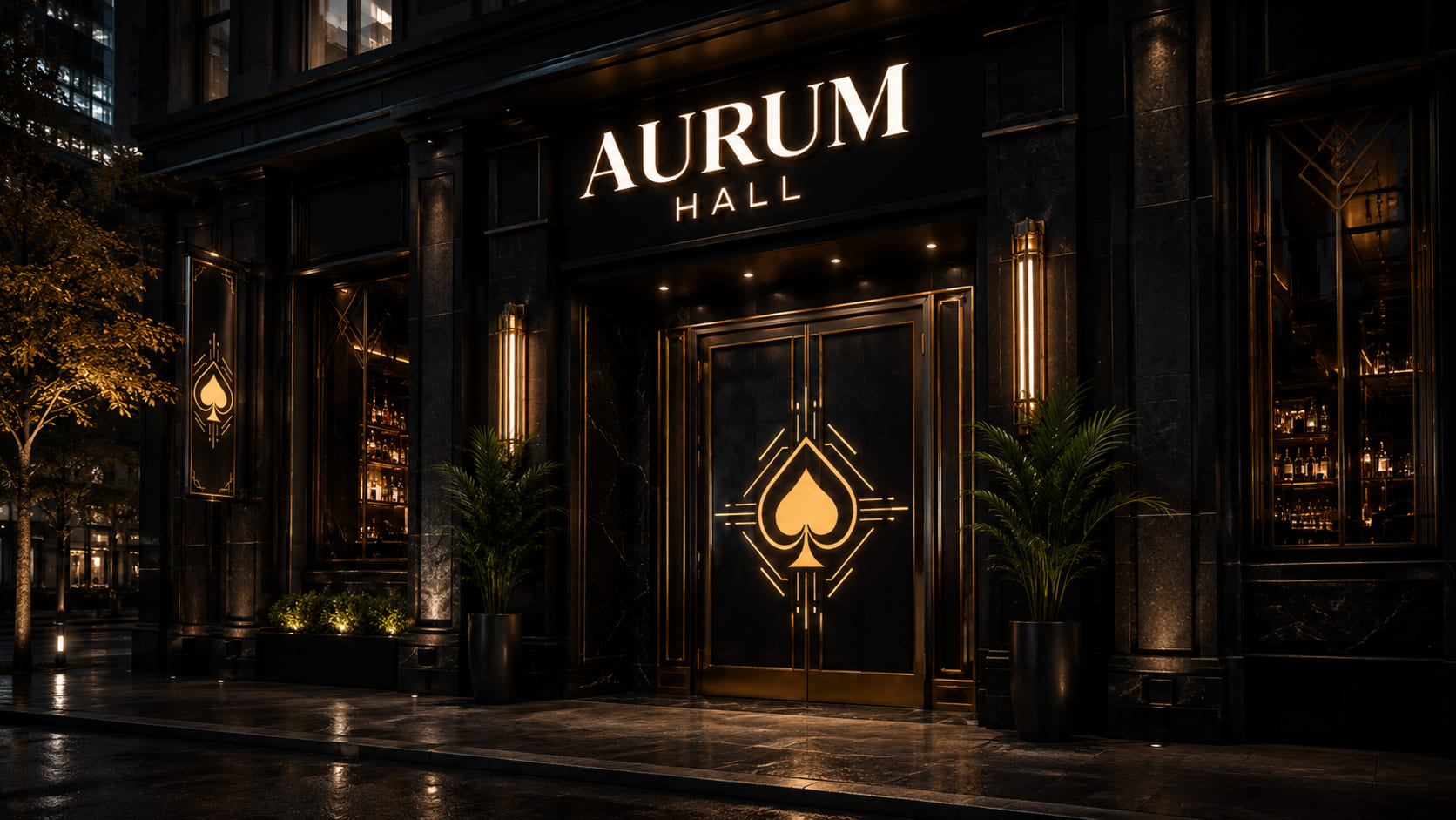 Nocne wejście do Aurum Hall w Warszawie