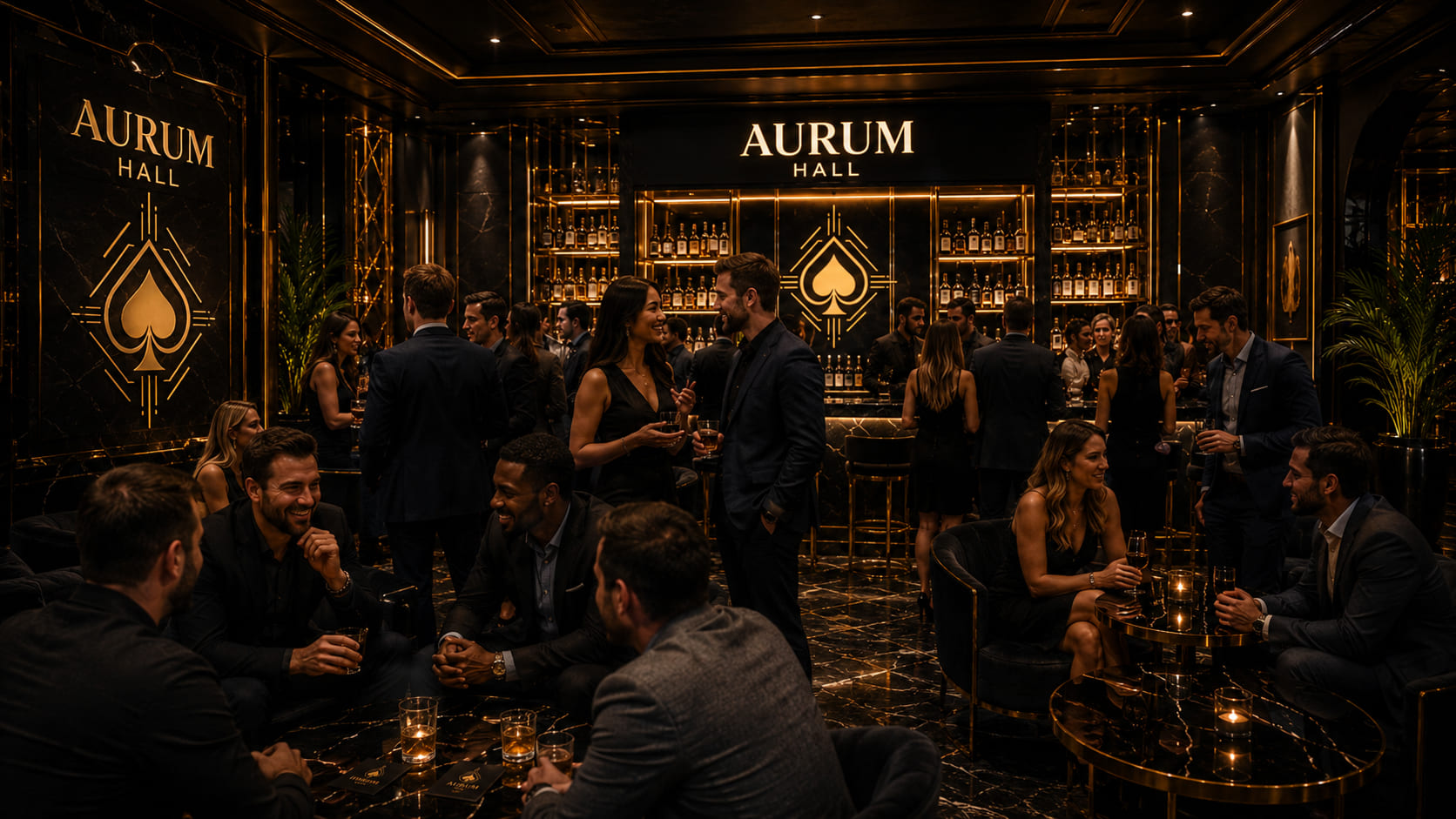 Dorośli goście rozmawiający w lounge Aurum Hall